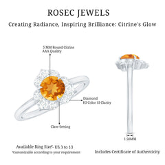 Certified Natural Citrine Designer Flower Engagement Ring with Diamond
