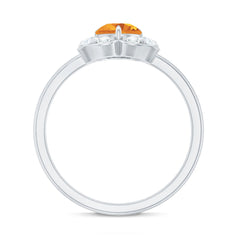 Certified Natural Citrine Designer Flower Engagement Ring with Diamond