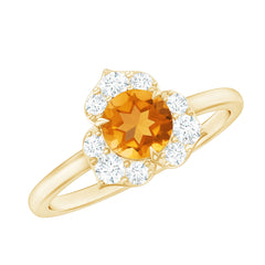 Certified Natural Citrine Designer Flower Engagement Ring with Diamond