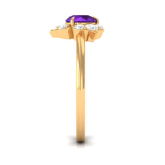 Genuine Amethyst Flower Engagement Ring with Diamond