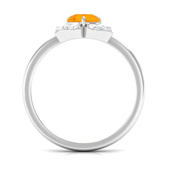 Round Fire Opal Flower Engagement Ring with Diamond