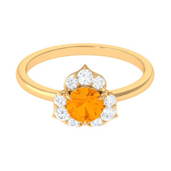 Round Fire Opal Flower Engagement Ring with Diamond