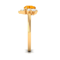 Round Fire Opal Flower Engagement Ring with Diamond