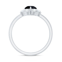 Natural Black Spinel Flower Engagement Ring with Diamond