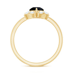 Natural Black Spinel Flower Engagement Ring with Diamond