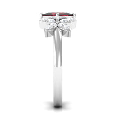 Natural 6mm Garnet Princess Cut Engagement Ring with Diamond Flower