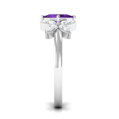 Princess Cut Amethyst Floral Engagement Ring with Diamond