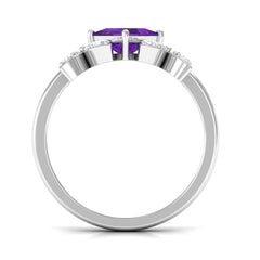 Princess Cut Amethyst Floral Engagement Ring with Diamond