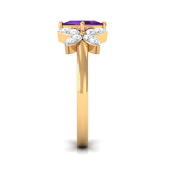 Princess Cut Amethyst Floral Engagement Ring with Diamond