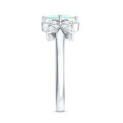 Natural Princess Cut Ethiopian Opal Flower Engagement Ring with Diamond