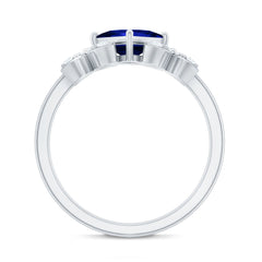 Certified 1.5 Carat Princess Cut Lab Grown Blue Sapphire Engagement Ring with Diamond Flower