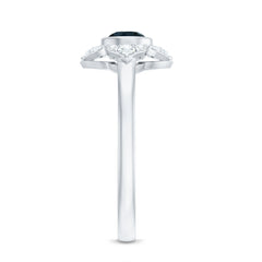 London Blue Topaz Bezel Engagement Ring with Diamond Halo
