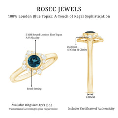 London Blue Topaz Bezel Engagement Ring with Diamond Halo
