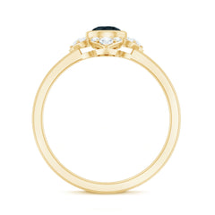 London Blue Topaz Bezel Engagement Ring with Diamond Halo