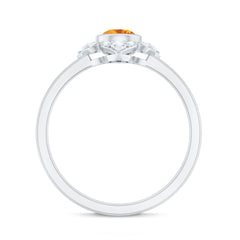 Natural Citrine Diamond Flower Engagement Ring with Certificate