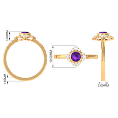 3/4 CT Bezel Set Amethyst Flower Engagement Ring with Diamond