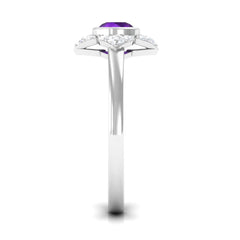 3/4 CT Bezel Set Amethyst Flower Engagement Ring with Diamond