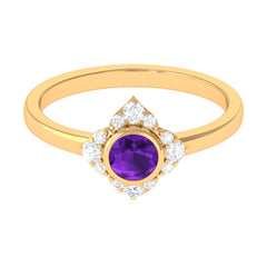 3/4 CT Bezel Set Amethyst Flower Engagement Ring with Diamond