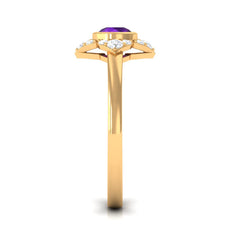 3/4 CT Bezel Set Amethyst Flower Engagement Ring with Diamond