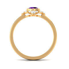 3/4 CT Bezel Set Amethyst Flower Engagement Ring with Diamond