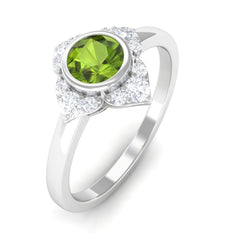 0.50 CT Vintage Inspired Peridot Engagement Ring with Diamond