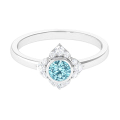 0.50 CT Bezel Set Aquamarine Flower Engagement Ring with Diamond