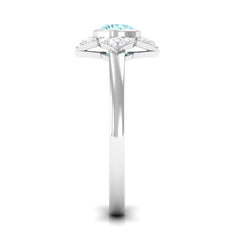 0.50 CT Bezel Set Aquamarine Flower Engagement Ring with Diamond