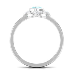0.50 CT Bezel Set Aquamarine Flower Engagement Ring with Diamond