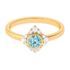 0.50 CT Bezel Set Aquamarine Flower Engagement Ring with Diamond