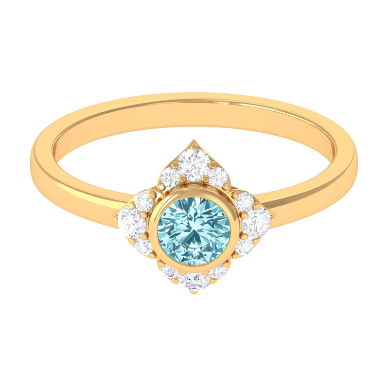 0.50 CT Bezel Set Aquamarine Flower Engagement Ring with Diamond