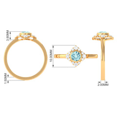 0.50 CT Bezel Set Aquamarine Flower Engagement Ring with Diamond