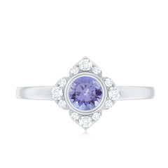 Certified Real Tanzanite Flower Engagement Ring with Diamond