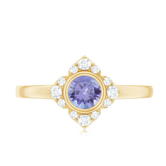 Certified Real Tanzanite Flower Engagement Ring with Diamond