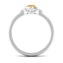 Bezel Set Orange Fire Opal Flower Engagement Ring with Diamond