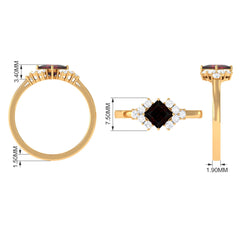 Real 6mm Garnet Princess Cut Engagement Ring with Diamond
