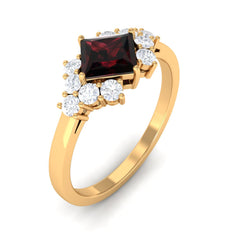 Real 6mm Garnet Princess Cut Engagement Ring with Diamond
