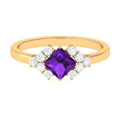Princess Cut Amethyst Designer Engagement Ring with Diamond