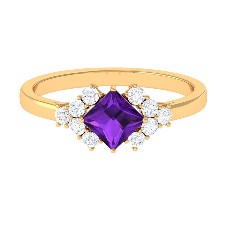 Princess Cut Amethyst Designer Engagement Ring with Diamond