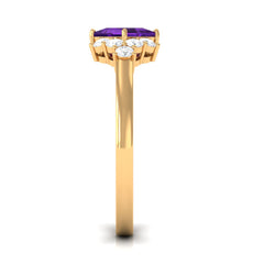 Princess Cut Amethyst Designer Engagement Ring with Diamond