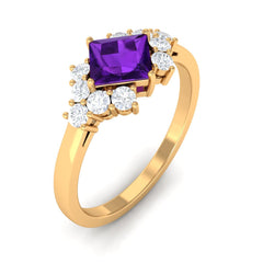 Princess Cut Amethyst Designer Engagement Ring with Diamond
