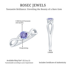 Genuine Tanzanite Promise Ring with Crossover Shank