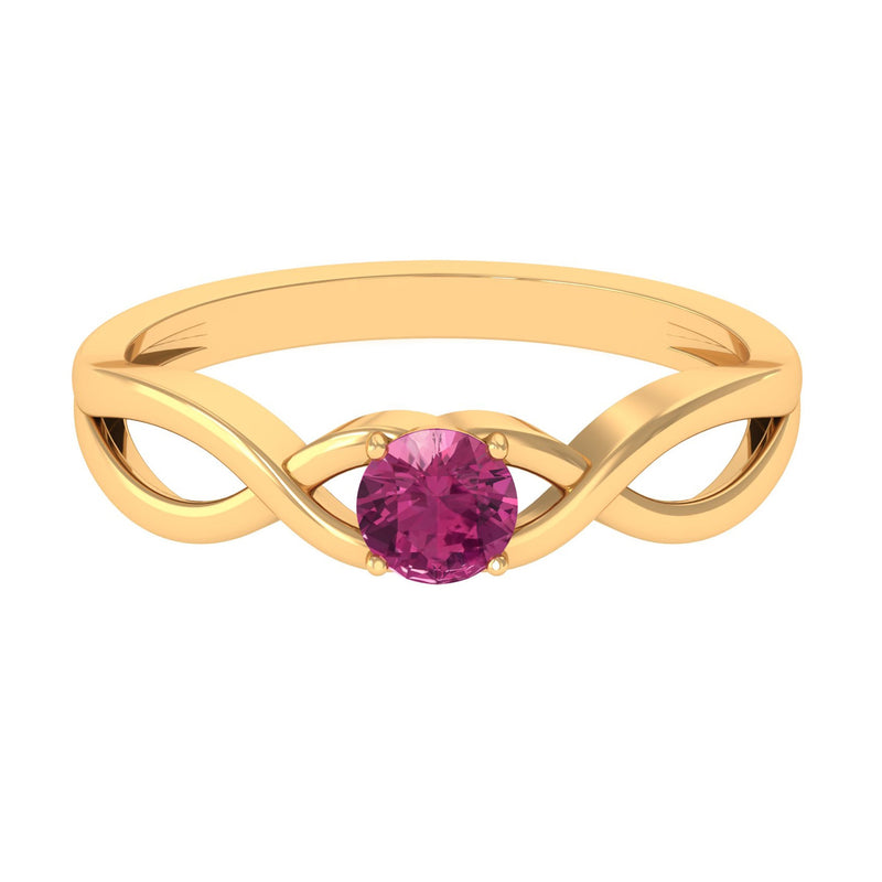 1/4 CT Real Pink Tourmaline Solitaire Ring with Crossover Shank