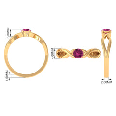 1/4 CT Real Pink Tourmaline Solitaire Ring with Crossover Shank