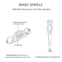Round Moissanite Solitaire Promise Ring with Infinity Band