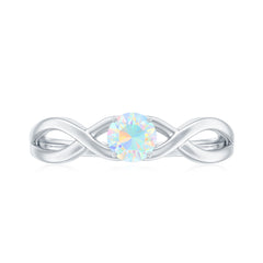 Natural Ethiopian Rainbow Opal Promise Ring with Crossover Shank