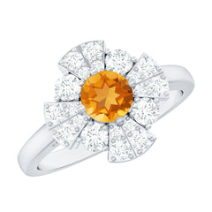 Vintage Looking Citrine Flower Engagement Ring with Certificate