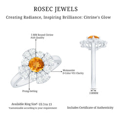 Vintage Looking Citrine Flower Engagement Ring with Certificate