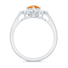 Vintage Looking Citrine Flower Engagement Ring with Certificate