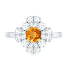 Vintage Looking Citrine Flower Engagement Ring with Certificate