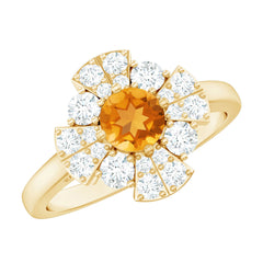Vintage Looking Citrine Flower Engagement Ring with Certificate
